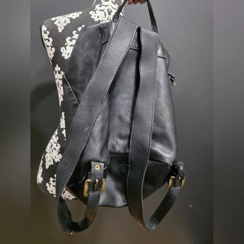 Two Tone Brown and Black Leather Full Size Buckle Closure Backpack 16x14